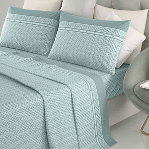Completo letto 100% cotone Irge Ginevra fantasia Lilibet verde salvia