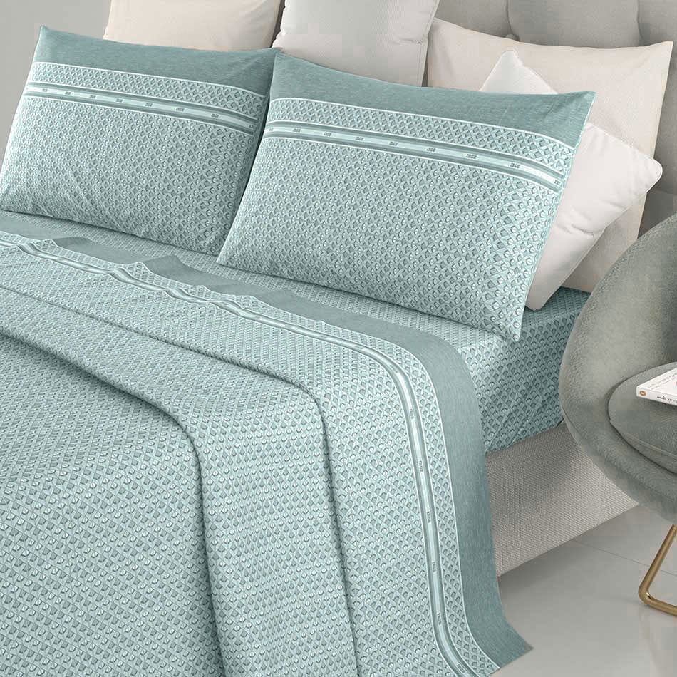 Completo letto 100% cotone Irge Ginevra fantasia Lilibet verde salvia