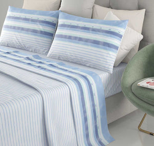 Completo letto 100% cotone Irge Ginevra fantasia Urban azzurro