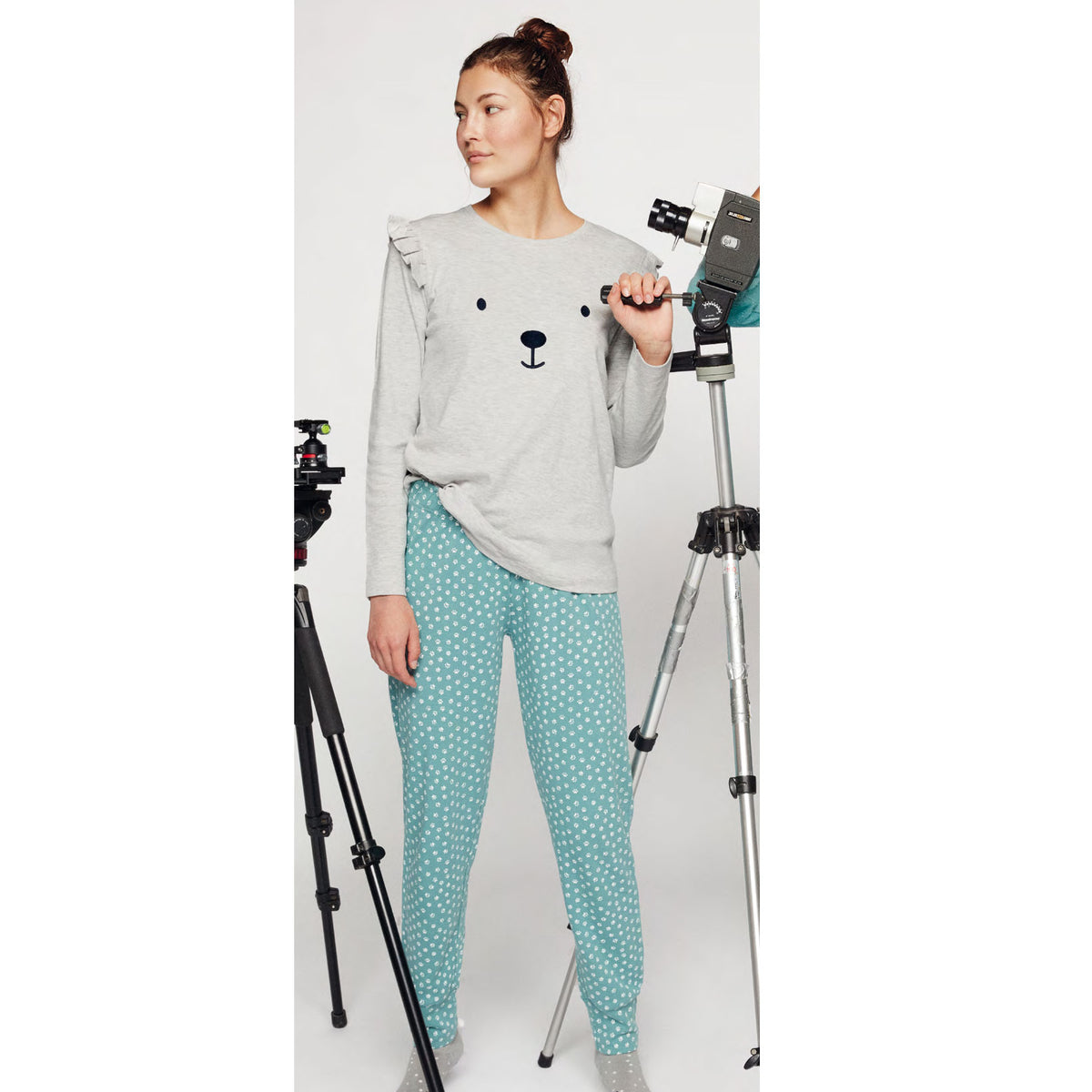 Pigiama donna Gisela 2/1827 con orme cane grigio caldo cotone