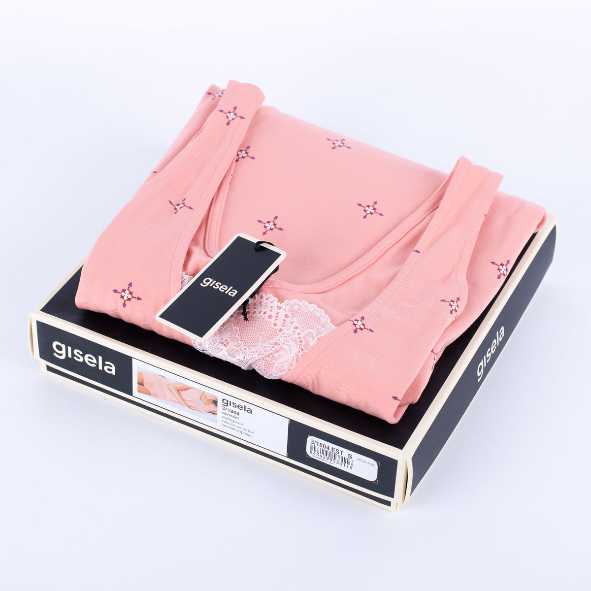 Camicia da notte caldo cotone Gisela 3/1804 salmone pizzo