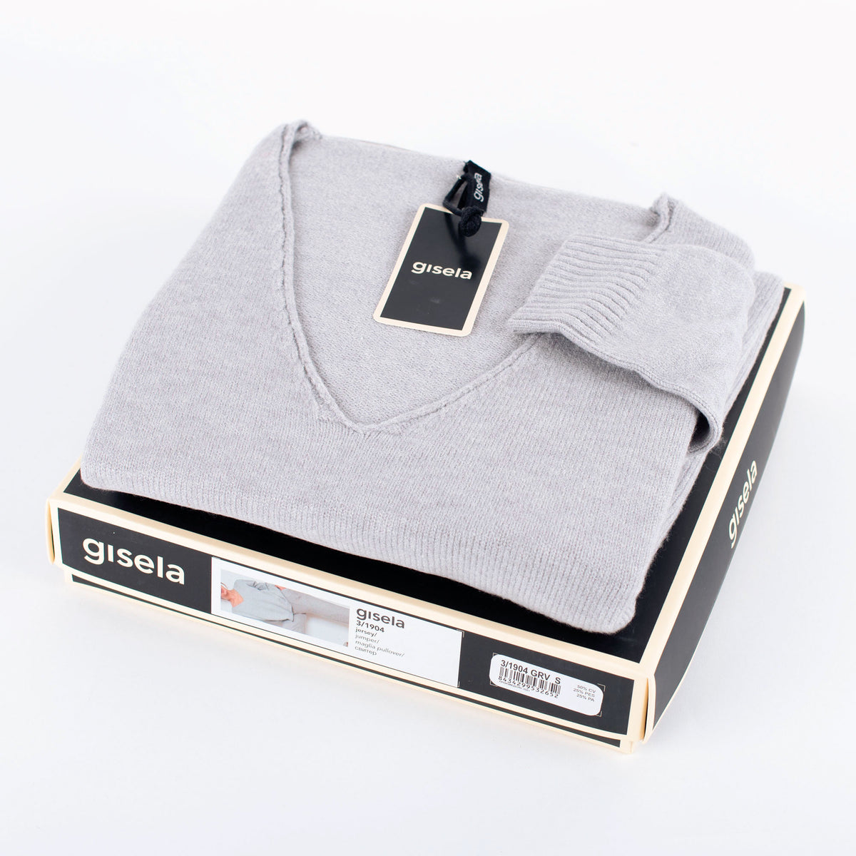Maglia donna Gisela 3/1904 scollo a V grigio viscosa
