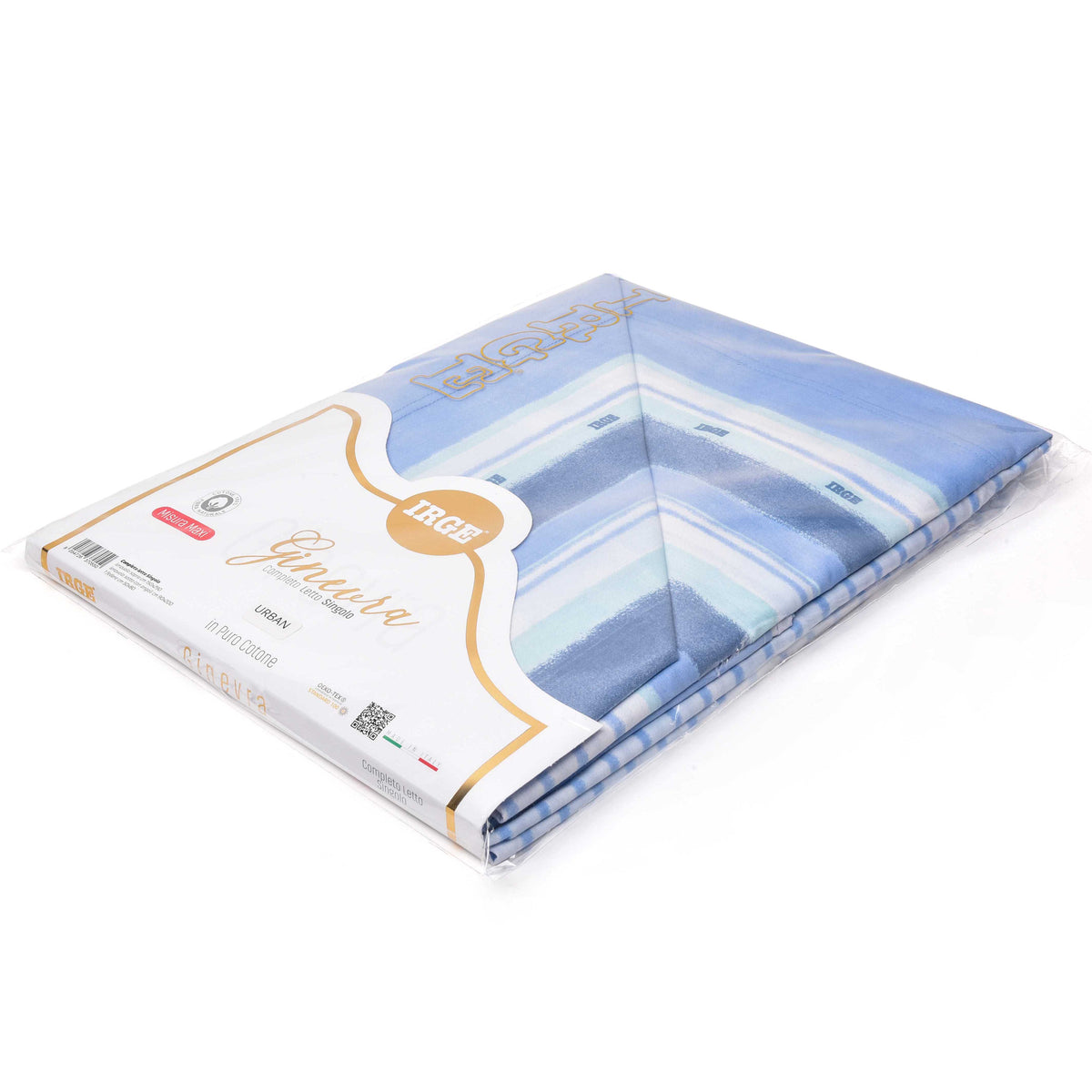 Completo letto 100% cotone Irge Ginevra fantasia Urban azzurro
