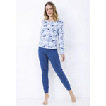 Pigiama donna caldo cotone fantasia floreale azzuro Il Granchio GP6007