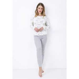 Pigiama donna caldo cotone fantasia floreale panna Il Granchio GP6007