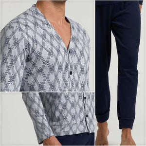 Pigiama uomo aperto collo pantalone dritto caldo cotone Il Granchio GP2058/A