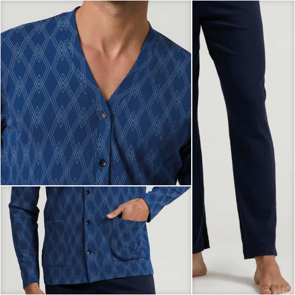 Pigiama uomo aperto collo pantalone dritto caldo cotone Il Granchio GP2058/A