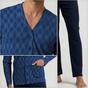 Pigiama uomo aperto collo pantalone dritto caldo cotone Il Granchio GP2058/A