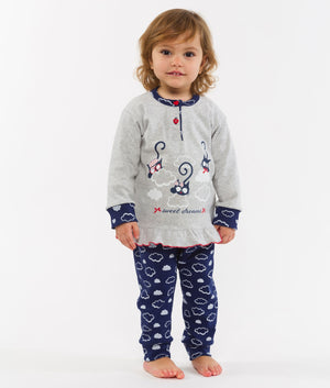 Pigiama caldo cotone bimba gatti Gary H10003 neonata