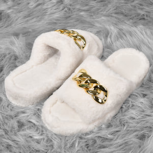 Pantofole con catena punta aperta donna bianco Preziosa 0077