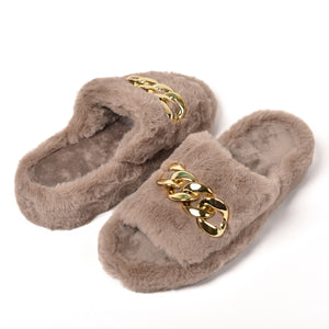 Pantofole con catena punta aperta donna visone Preziosa 0077