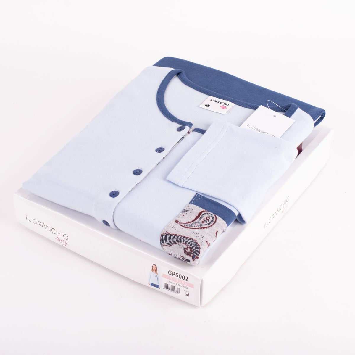 Pigiama donna caldo cotone con taschino Il Granchio GP6002 azzurro