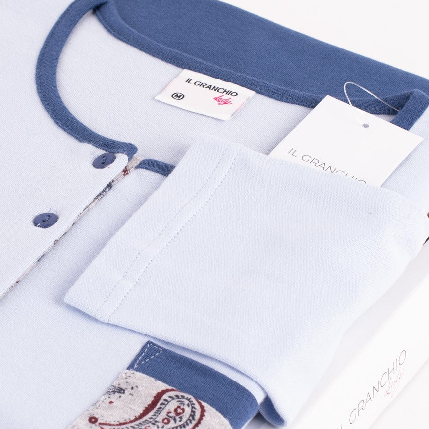 Pigiama donna caldo cotone con taschino Il Granchio GP6002 azzurro