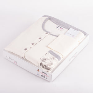 Pigiama donna caldo cotone con taschino Il Granchio GP6002 panna