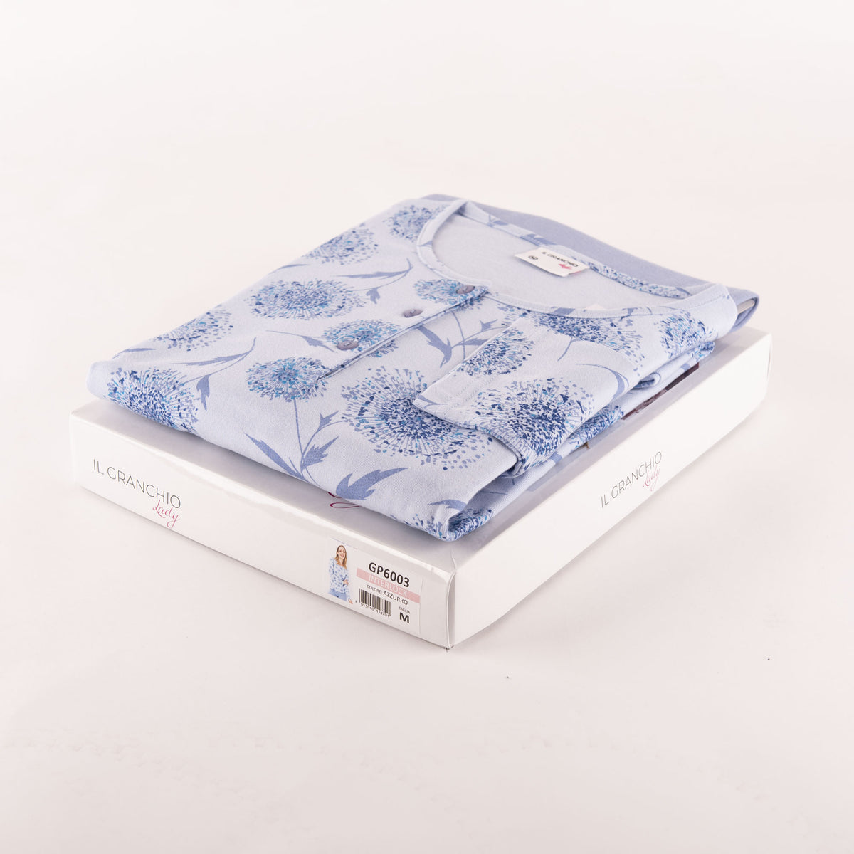 Pigiama donna caldo cotone fantasia floreale azzurro Il Granchio GP6003