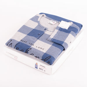 Pigiama donna caldo cotone blu quadroni Il Granchio GP6004