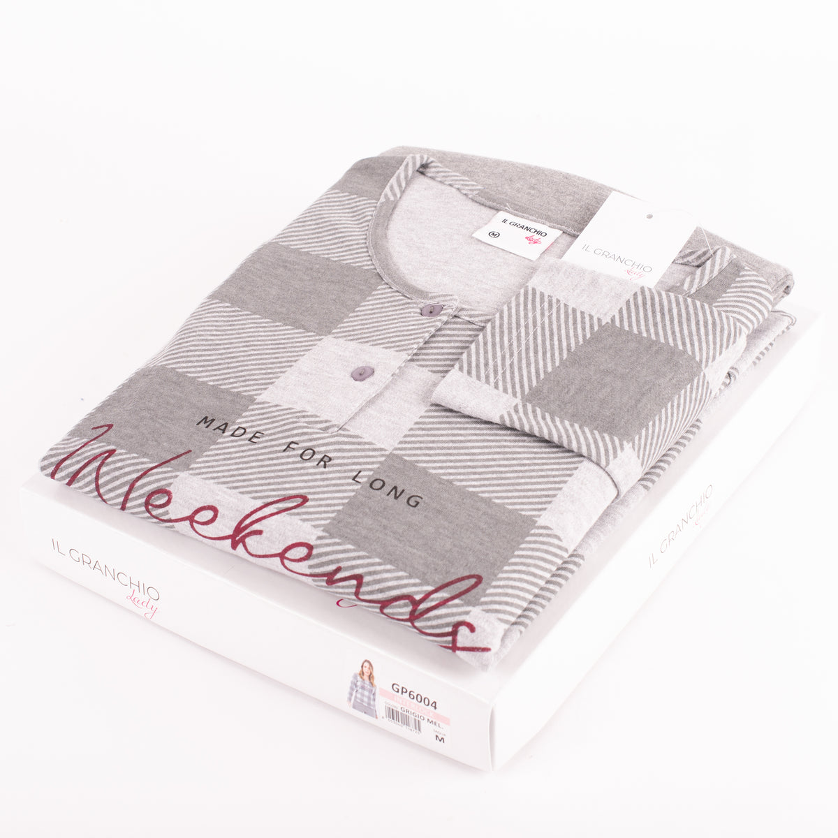 Pigiama donna caldo cotone grigio quadroni Il Granchio GP6004