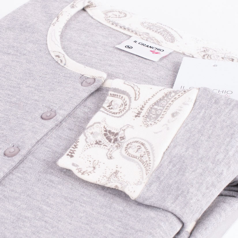 Pigiama donna caldo cotone grigio panna fantasia Il Granchio GP6006