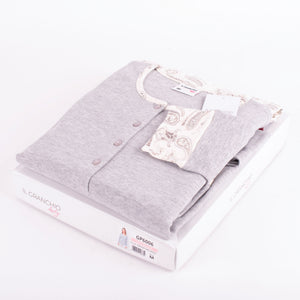 Pigiama donna caldo cotone grigio panna fantasia Il Granchio GP6006