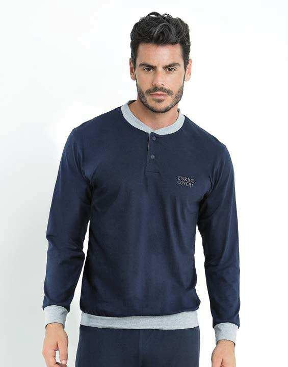 Pigiama uomo Enrico Coveri ep8097 in cotone blu