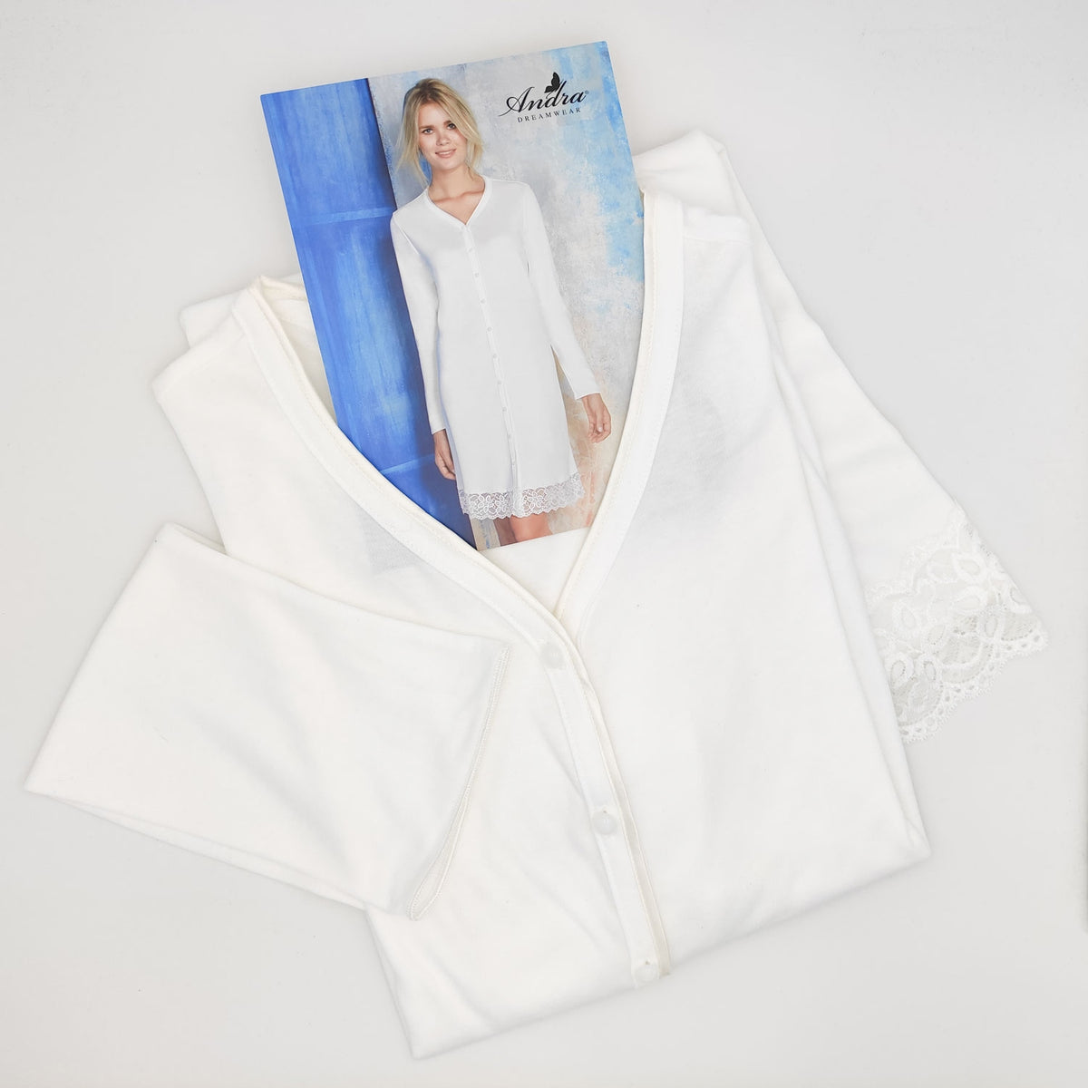 CAMICIA DA NOTTE APERTA ABBOTTONATA MANICA LUNGA CON PIZZO 7731 tg.5