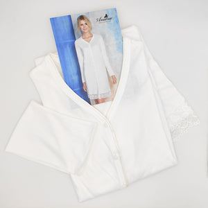 CAMICIA DA NOTTE APERTA ABBOTTONATA MANICA LUNGA CON PIZZO 7731 tg.5