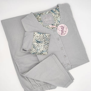 Pigiama donna Infiore viscosa dettagli in raso jungle grigio perla JNG 5392