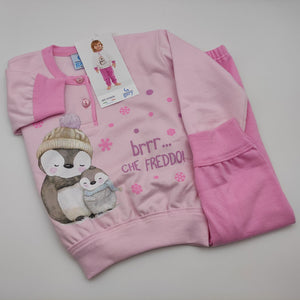 Pigiama Gary bimba in cotone felpato con pinguino H10020
