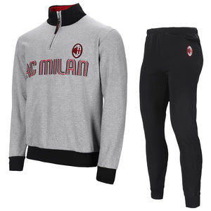 Pigiama tuta uomo Milan mezza zip cotone felpato B2MI14116 grigio melange