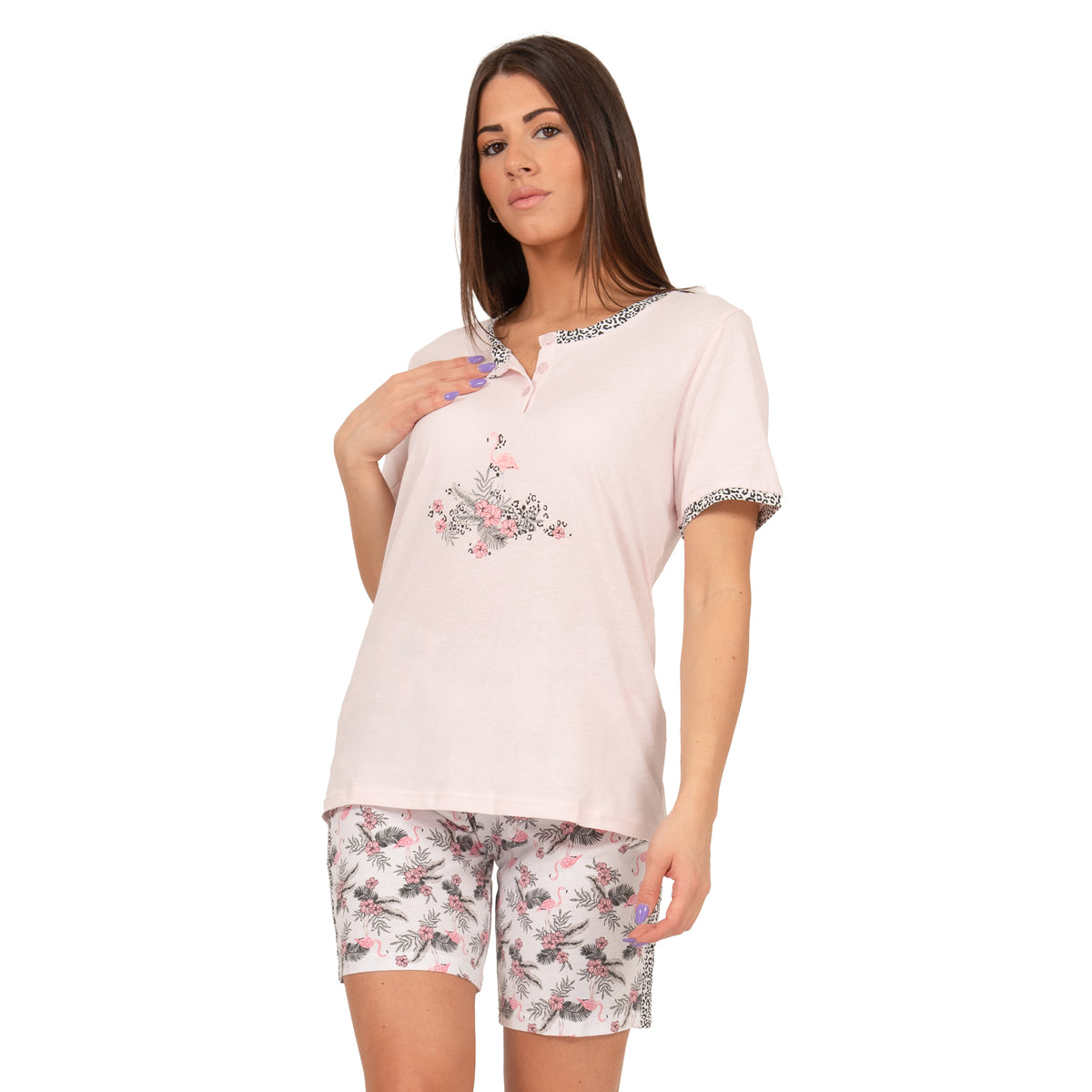 Pigiama cotone estivo tropical leopardato Infiore 1732