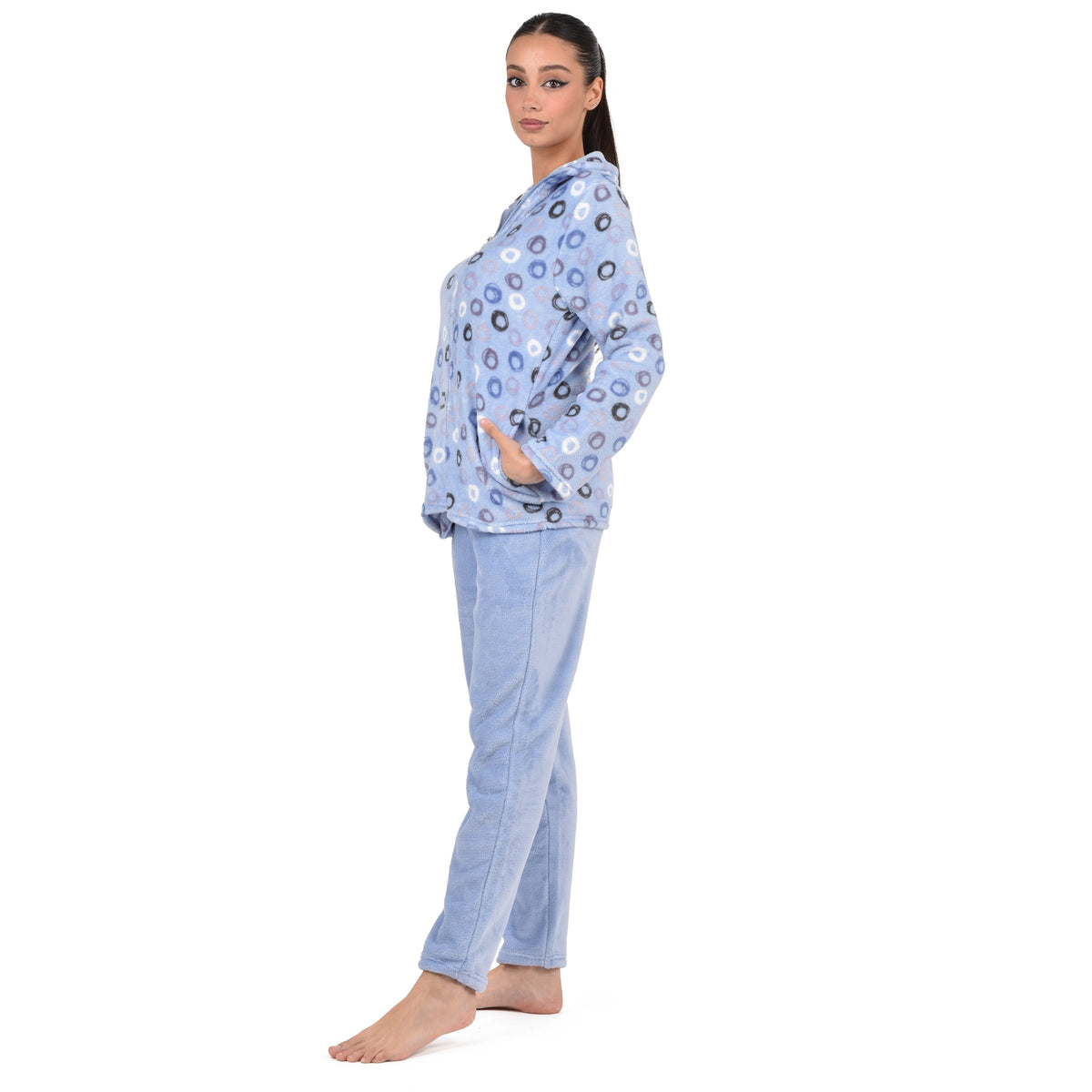 Pigiama donna invernale coral collo alto celeste infiore FNC0819