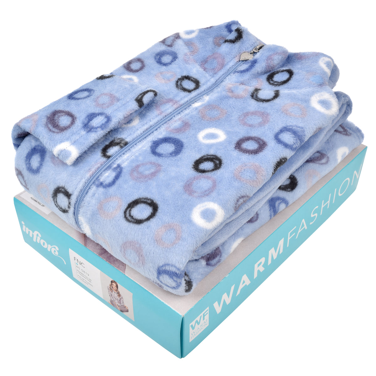 Pigiama donna invernale coral collo alto celeste infiore FNC0819