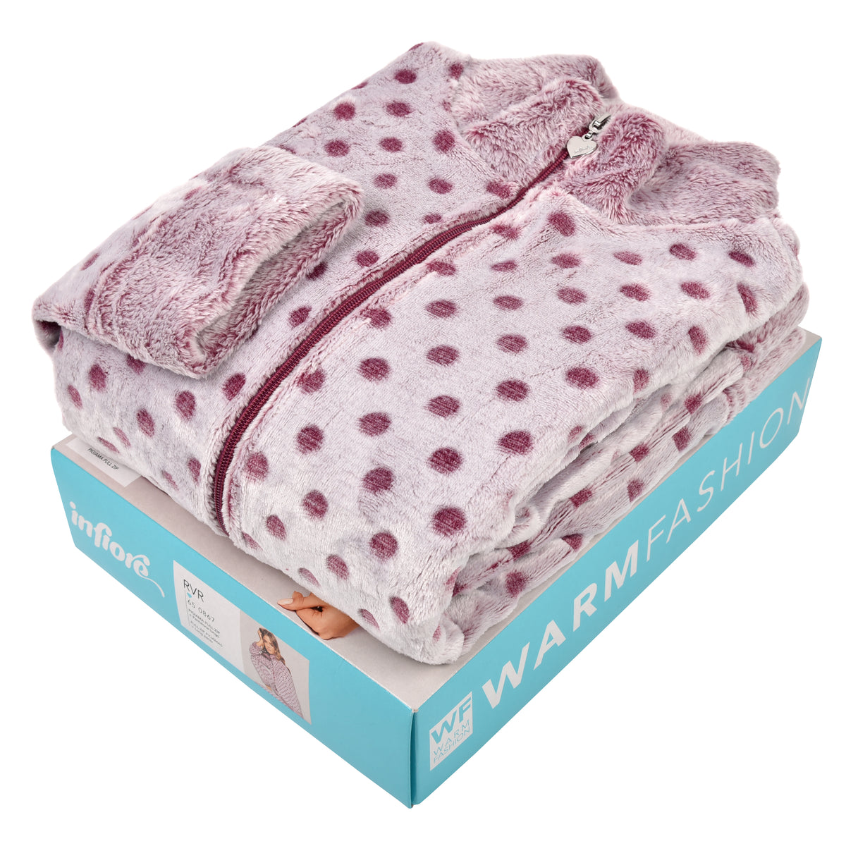 Pigiama donna invernale coral collo alto prugna infiore RVR0867