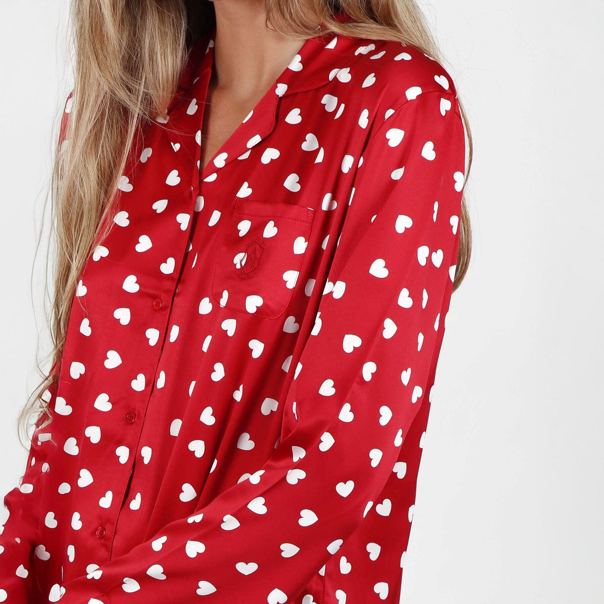 Camicia da notte donna tessuto lucido effetto raso cuoricini Admas 51513