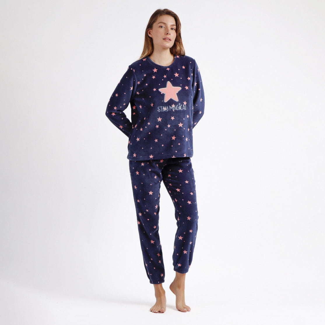 Pigiama Donna in caldo pile coral con stelline Admas 60404