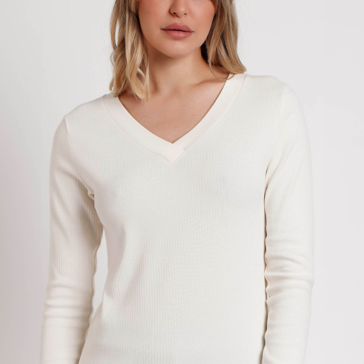 Maglia donna a costine con scollo a v Admas 43559