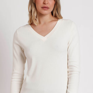 Maglia donna a costine con scollo a v Admas 43559