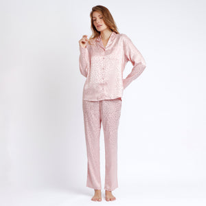 Pigiama donna in raso leopardato rosa aperto Admas 56173