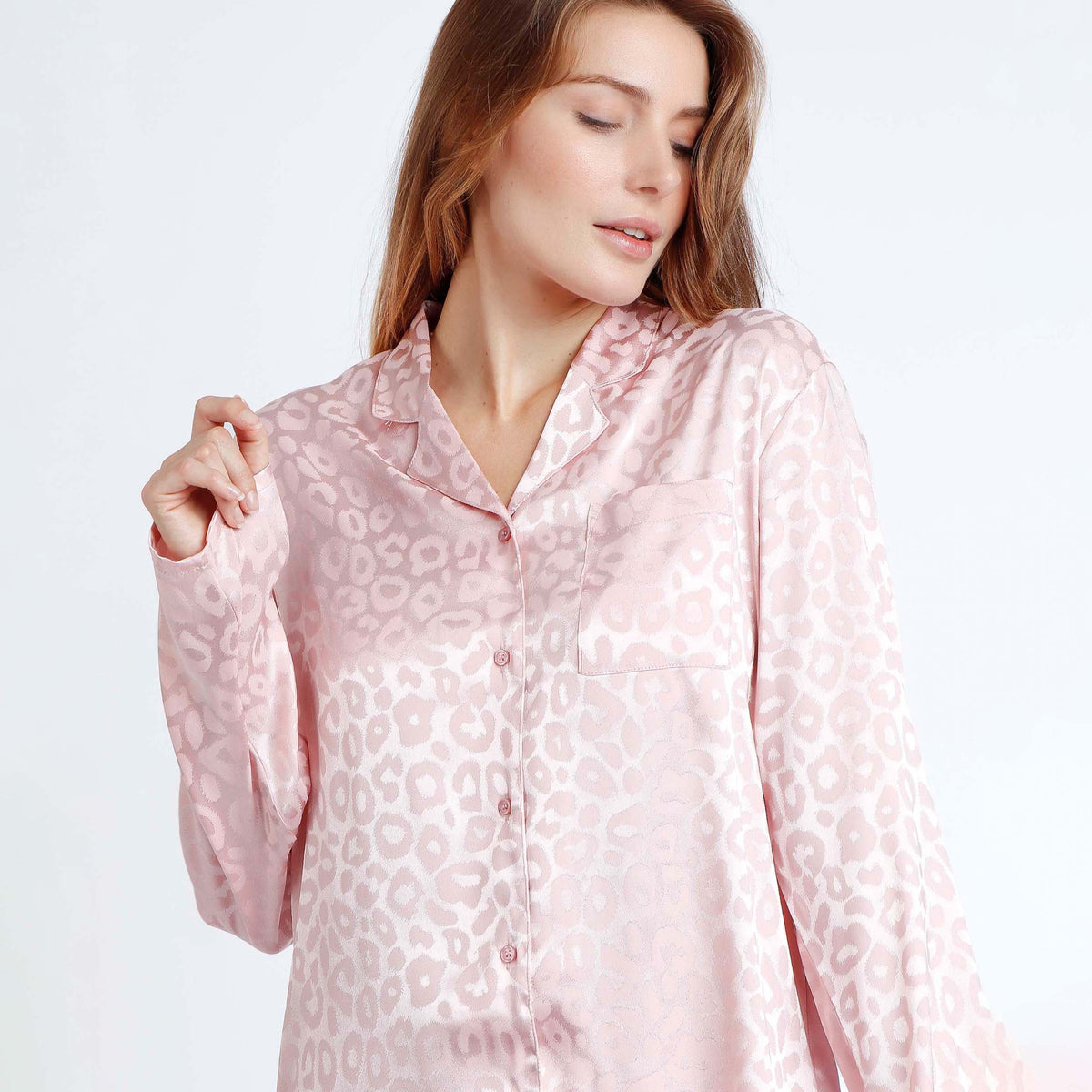 Pigiama donna in raso leopardato rosa aperto Admas 56173