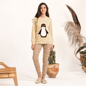 Pigiama donna con tenero pinguino in caldo cotone Kissimo Bianacaluna 24D90005