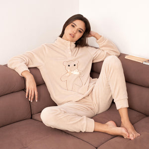 Pigiama donna in caldo coral con orsetto Biancaluna 24D93018