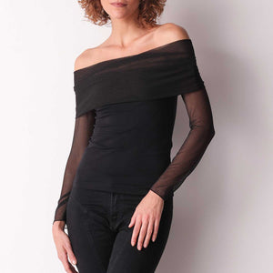 Maglia donna scollo drappeggiato in tulle e cotone Cotonella ADD18