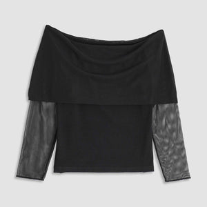 Maglia donna scollo drappeggiato in tulle e cotone Cotonella ADD18