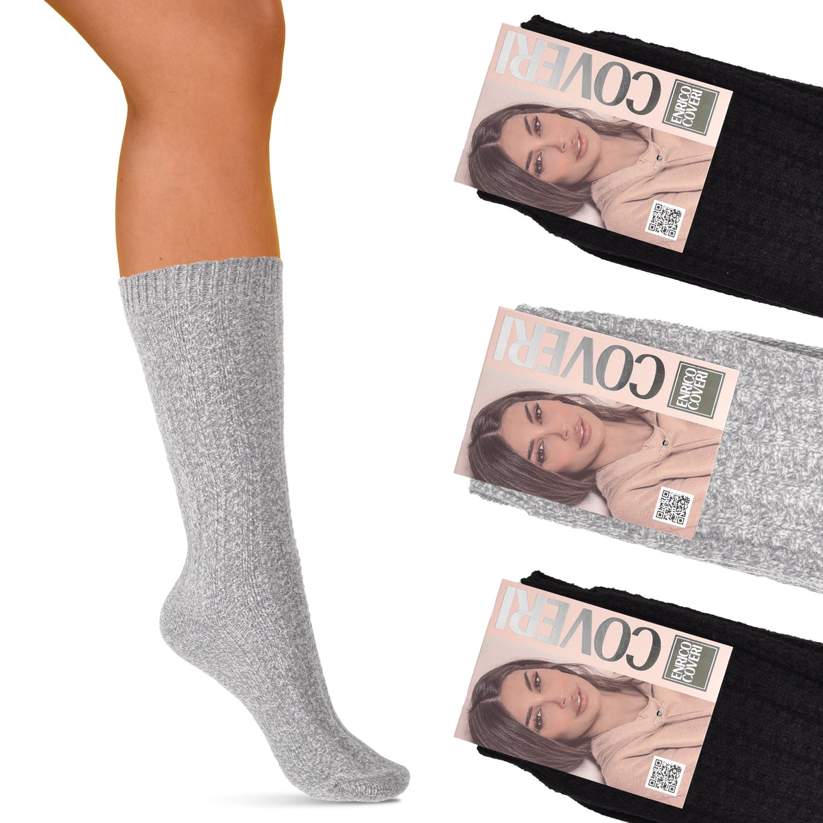 Calze donna invernali midi morbide calde Enrico Coveri Melody-6-ass-B 3 paia