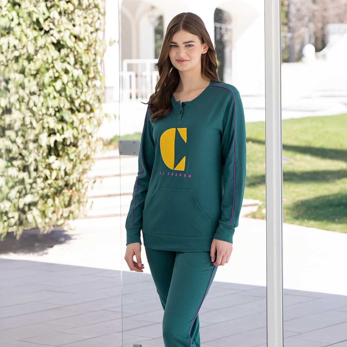 Pigiama donna serafino manica lunga caldo cotone El Charro ELP51