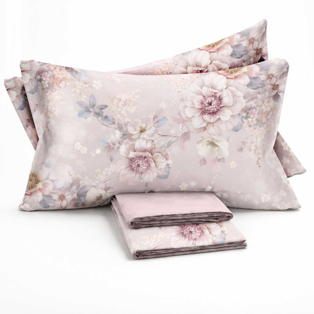 Completo letto floreale in percalle di cotone Enrico Coveri Kaira