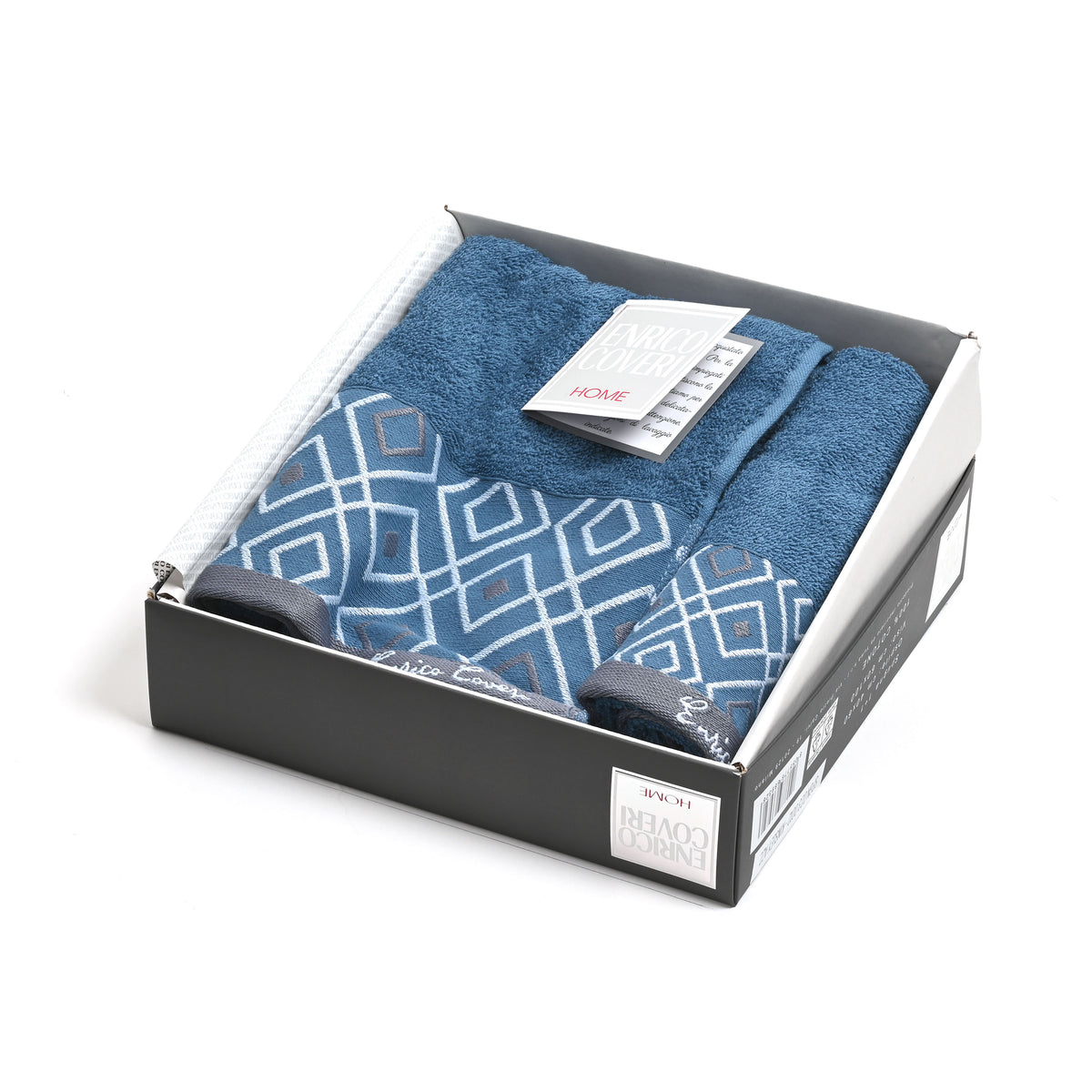 Set asciugamani 1 + 1 con banda decorata con rombi Enrico Coveri 0012 Kinsley