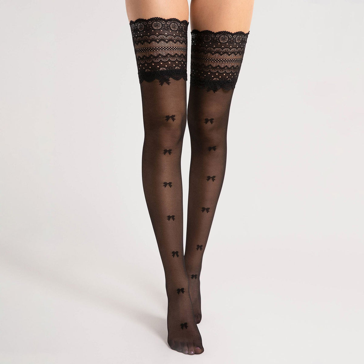 Autoreggenti donna con fiocchetti e pizzo 15 den Fiore Coquette
