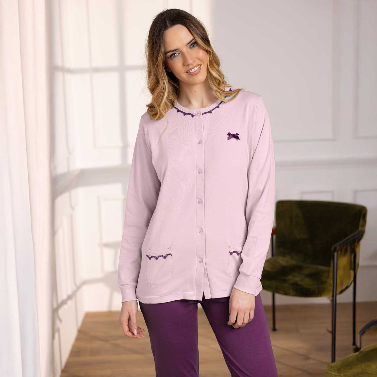 Pigiama donna maglia aperta caldo cotone Irge IRI2440/CDI232