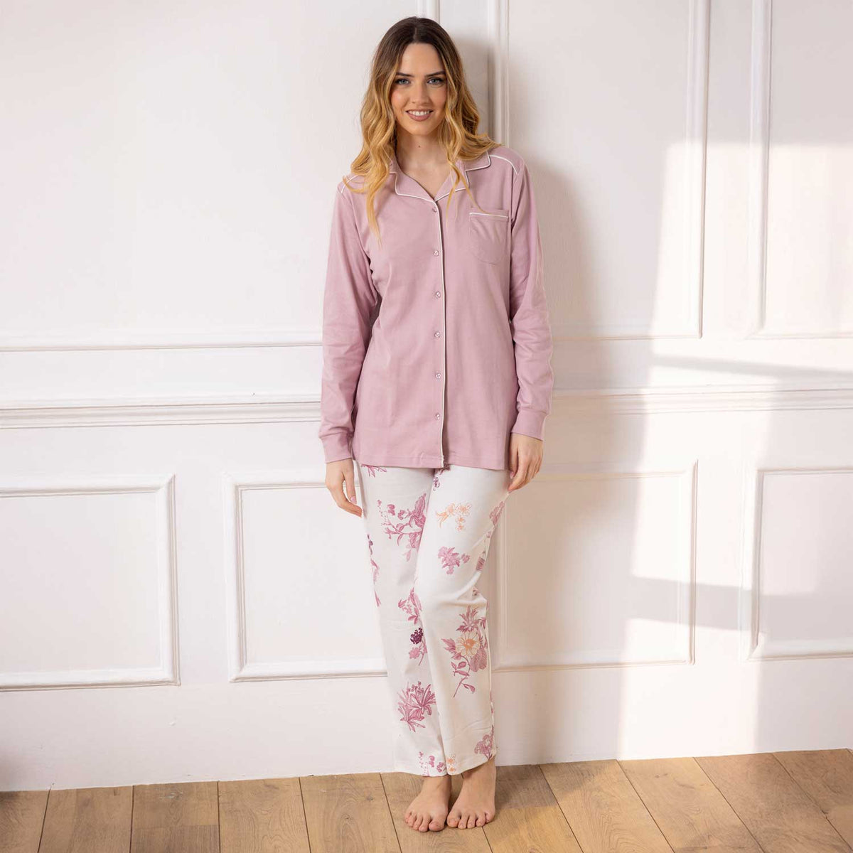 Pigiama donna maglia aperta caldo cotone Irge IRI2460